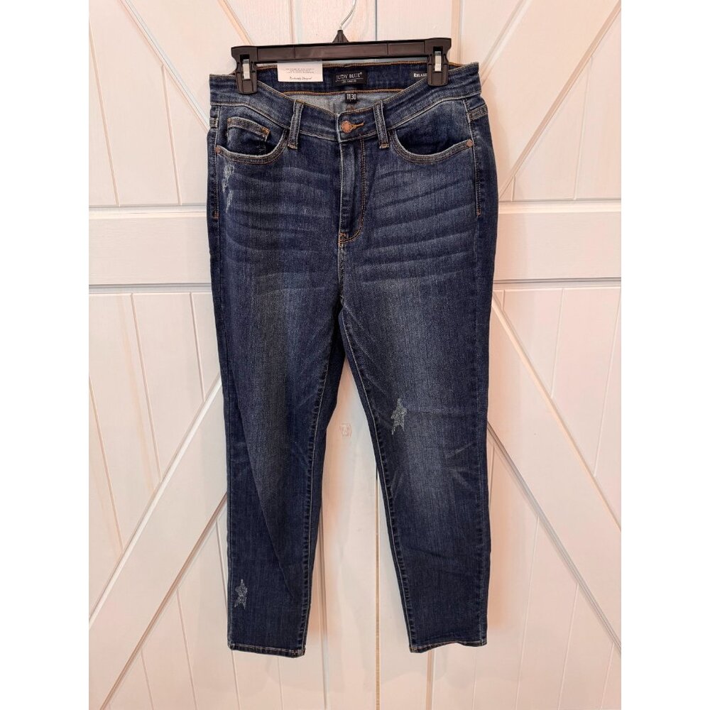 Judy Blue High Rise Relaxed Fit Slouchy Distressed Denim Blue Jeans Womens Sz 30